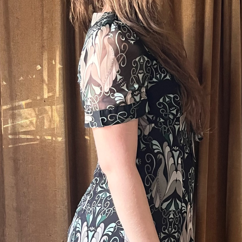 Voodoo Vixen Black and Green Art Deco Midi Dress - Picture 5 of 7